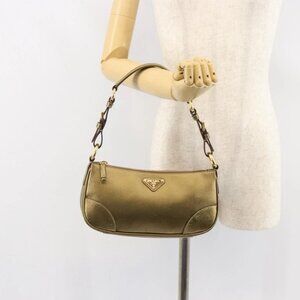 PRADA Shoulder Bag Safiano leather Gold Auth 149196